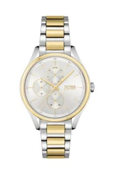 Hugo Boss Two-tone Watch With Crystals And Link Bracelet Women's Watches In Metallic