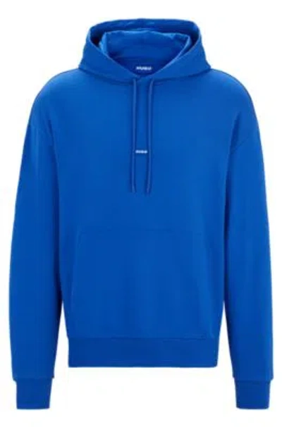 Hugo Cotton-terry Hoodie With Blue Logo Label In Light Blue