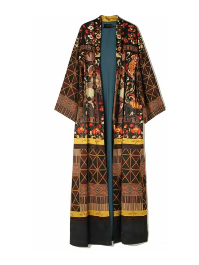 Hui Dragon Printed Long Kimono In Multicolor