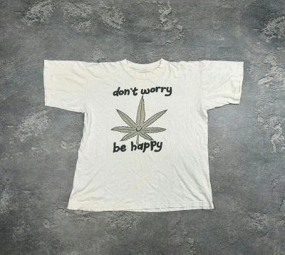 Pre-owned Humor X Vintage Best Offer Humor Don't Worry Be Happy 90's T-shirt In White