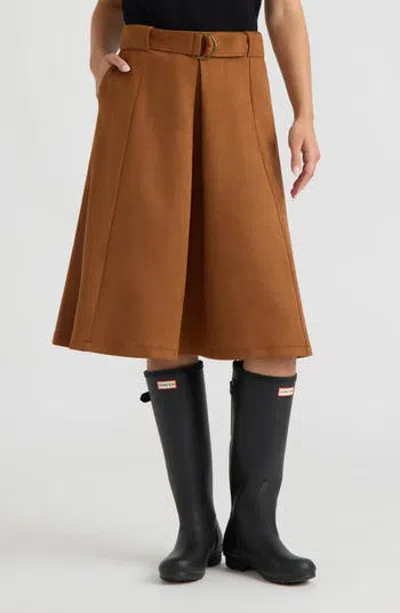 Hunter Belted Faux Suede A-line Midi Skirt In Brown