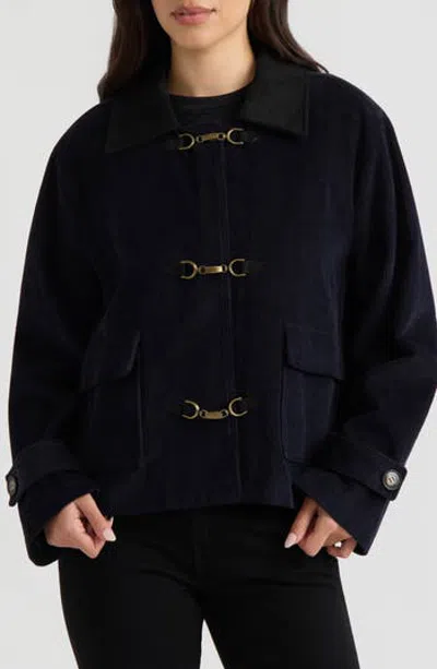 Hunter Cropped Corduroy Jacket With Buckle Closure In Blue