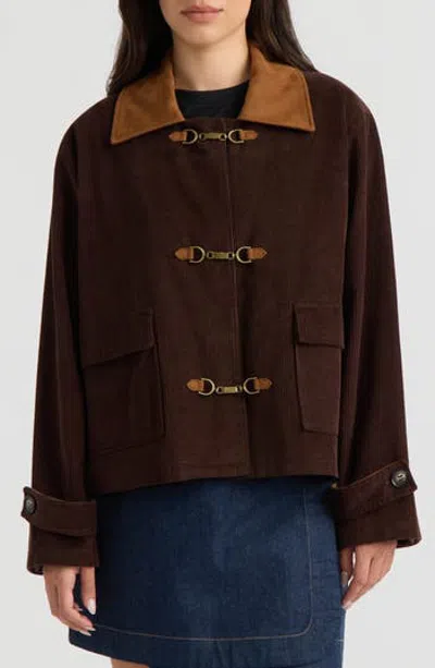 Hunter Cropped Corduroy Jacket With Buckle Closure In Brown