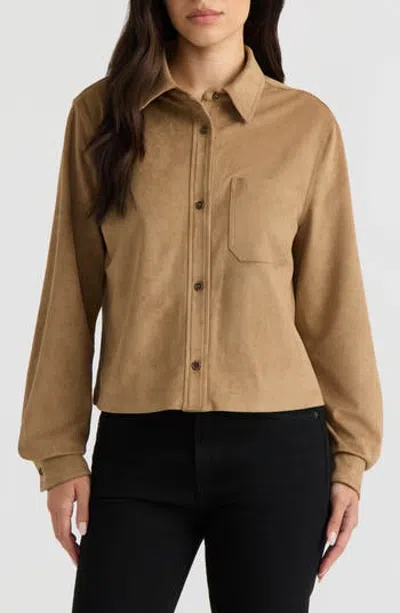 Hunter Cropped Faux Suede Shirtjacket In Brown