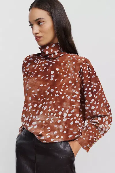 Hunter Ellerie High Mock Neck Blouse In Brown