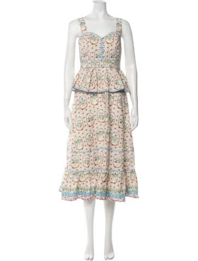 Pre-owned Hunter Floral Print Long Dress In Neutrals