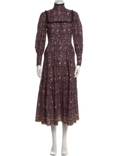 Pre-owned Hunter Floral Print Long Dress In Purple