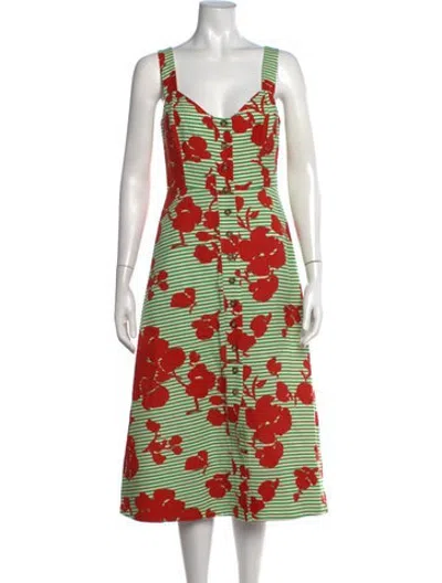 Pre-owned Hunter Floral Print Midi Length Dress In Green