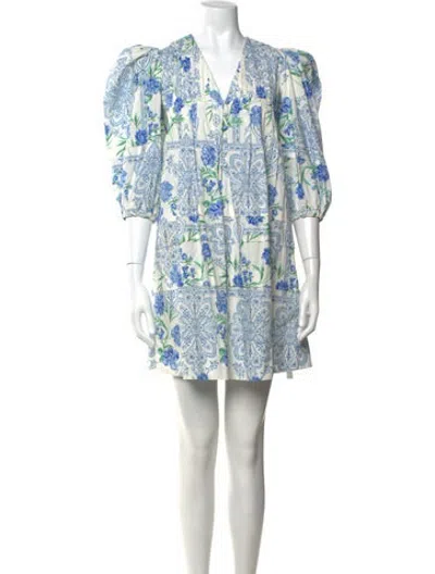 Pre-owned Hunter Floral Print Mini Dress In Blue
