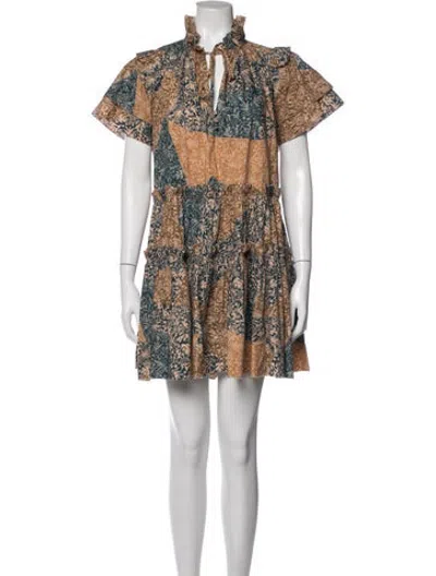 Pre-owned Hunter Floral Print Mini Dress In Brown