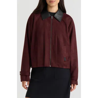 Hunter Harrington Faux Suede Zip Front Jacket In Burgundy