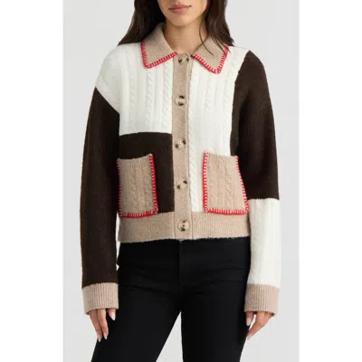 Hunter Patchwork Cable Knit Cardigan In Multi
