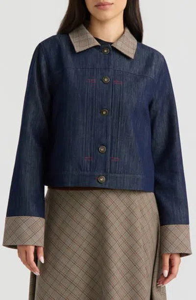 Hunter Plaid Detail Denim Jacket In Blue