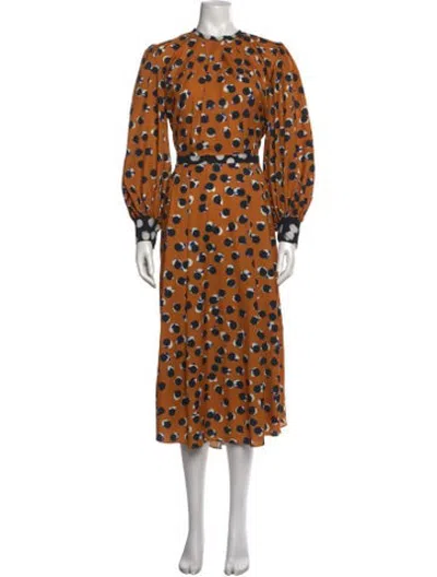 Pre-owned Hunter Polka Dot Print Midi Length Dress In Orange