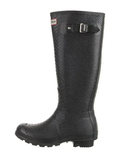 Pre-owned Hunter Rubber Animal Print Rain Boots In Black