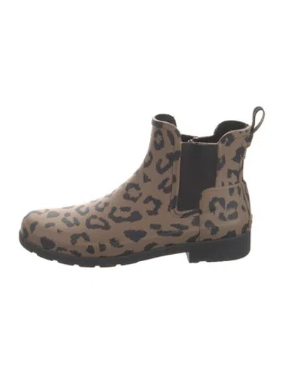 Pre-owned Hunter Rubber Animal Print Rain Boots In Brown