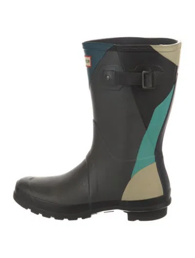 Pre-owned Hunter Rubber Colorblock Pattern Rain Boots In Green