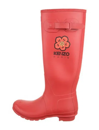 Pre-owned Hunter Rubber Graphic Print Rain Boots In Red