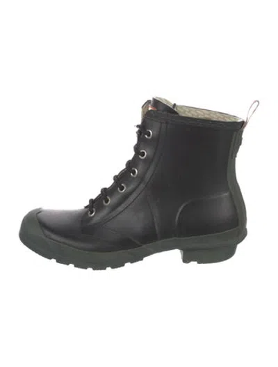 Pre-owned Hunter Rubber Lace-up Boots In Black/green
