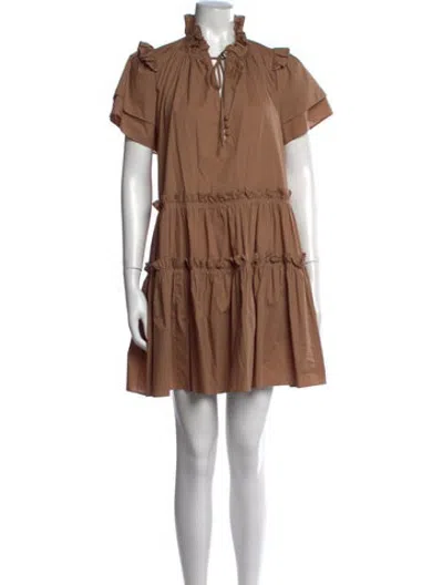 Pre-owned Hunter Tie Neck Mini Dress In Brown