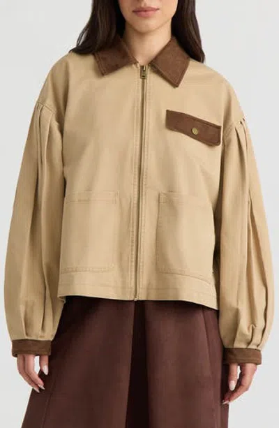 Hunter Zip Front Jacket With Bubble Sleeves In Brown