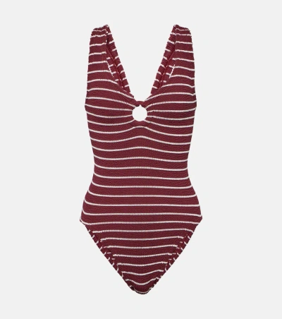 Hunza G Celine Striped Swimsuit In Burgundy