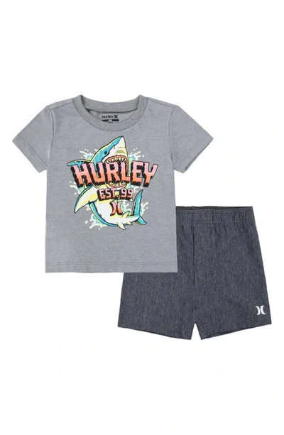 Hurley Babies' Big Bite T-shirt & Shorts Set In Black/ Grey