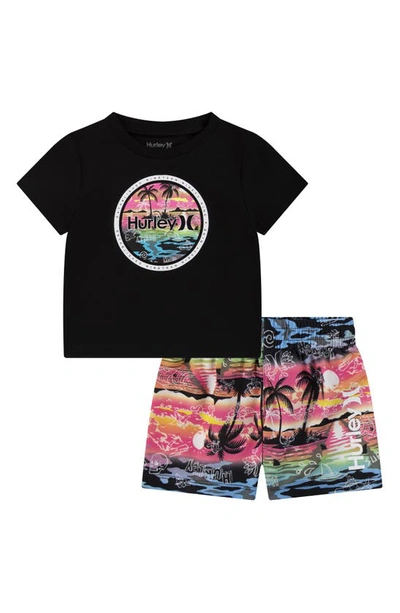 Hurley Babies'  Doodle Paradise Graphic Tee & Shorts Set In Black Multi