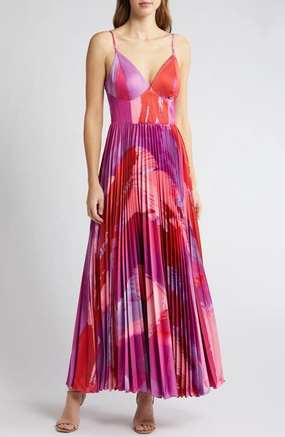 Hutch Hale Empire Waist Gown In Pink Swirl Brushstroke