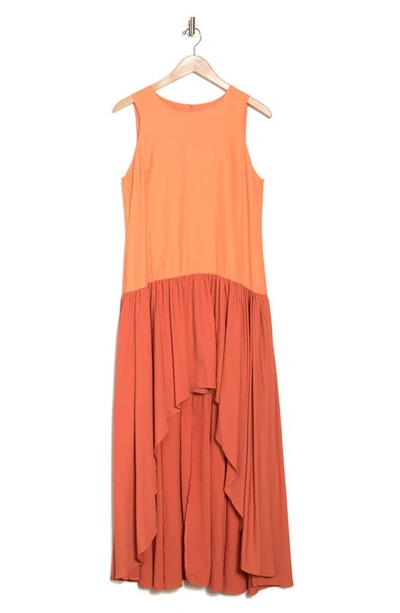 Hutch Liz Colorblock Sleeveless High-low Dress In Apricot Terracotta