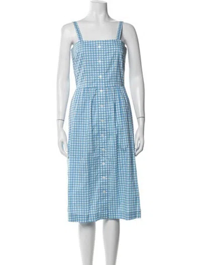 Pre-owned Hvn Plaid Print Midi Length Dress In Blue