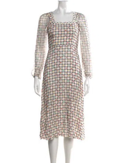 Pre-owned Hvn Plaid Print Midi Length Dress W/ Tags In Neutrals