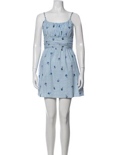 Pre-owned Hvn Plaid Print Mini Dress In Blue