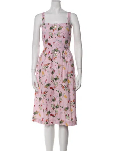 Pre-owned Hvn Printed Midi Length Dress In Pink