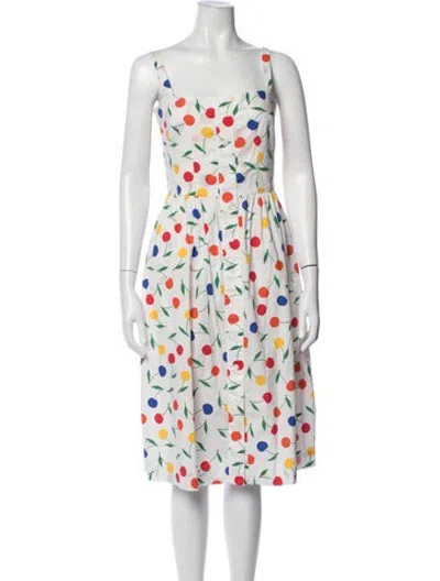 Pre-owned Hvn Printed Midi Length Dress In White