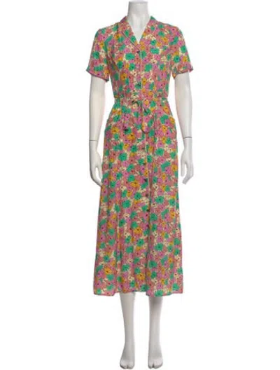 Pre-owned Hvn Silk Long Dress In Green/neutrals