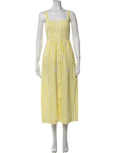 Pre-owned Hvn Striped Midi Length Dress In Yellow