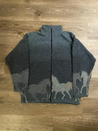 Pre-owned Hype X Vintage Blue Mountain Printed Fleece Horses X-large In Blue Gray