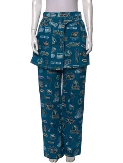 Pre-owned Hysteric Glamour Graphic Print Straight Leg Pants In Blue