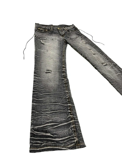 Pre-owned Hysteric Glamour X Tornado Mart Low Box Flared Jeans Claw Mark Washed Corset Lace In Faded Gray
