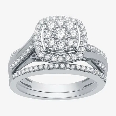 I Said Yes (h-i / I1) Womens 3/4 Ct. T.w. Lab Grown White Diamond Sterling Silver Cushion Side Stone Halo Brida