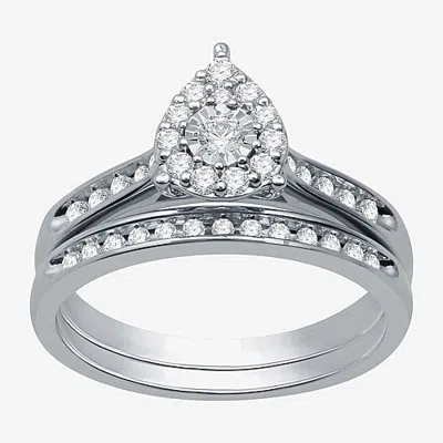 I Said Yes (h-i / I1) Womens 3/8 Ct. T.w. Lab Grown White Diamond Sterling Silver Pear Side Stone Halo Bridal S