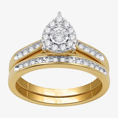 I Said Yes (h-i / I1) Womens 3/8 Ct. T.w. Lab Grown White Diamond Sterling Silver Pear Side Stone Halo Bridal S In Multi