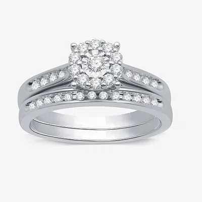 I Said Yes (h-i / I1) Womens 3/8 Ct. T.w. Lab Grown White Diamond Sterling Silver Round Side Stone Halo Bridal 