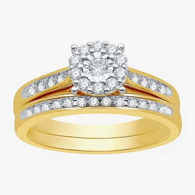 I Said Yes (h-i / I1) Womens 3/8 Ct. T.w. Lab Grown White Diamond Sterling Silver Round Side Stone Halo Bridal  In Multi