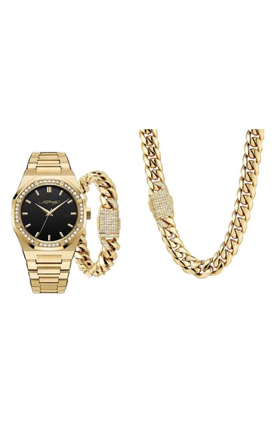 I Touch Ed Hardy Crystal Pavé Quartz Bracelet Watch, Rolo Chain Bracelet & Necklace Set In Gold