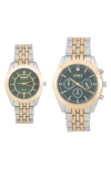I Touch Two-piece Diamond Accent Bracelet Watch His & Hers Set In Silver/ Gold