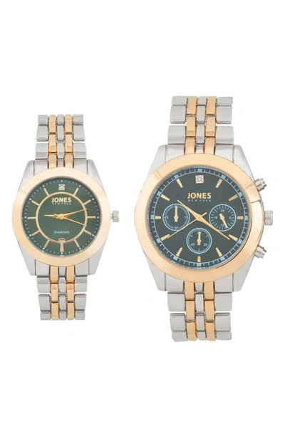 I Touch Two-piece Diamond Accent Bracelet Watch His & Hers Set In Silver/ Gold