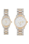 I Touch Two-piece Diamond Accent Bracelet Watch His & Hers Set In Gold/ Silver