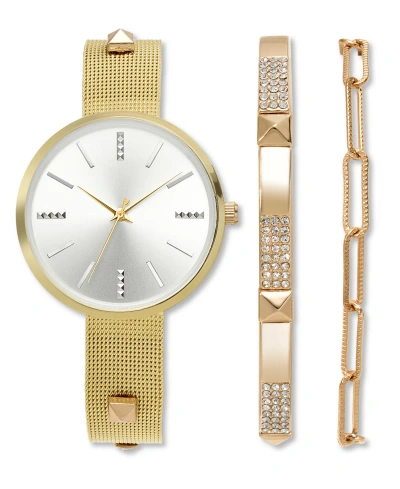 Inc International Concepts Women's Studded Stainless Steel Mesh Bracelet Watch 37mm Gift Set, Created For Macy's In Gold